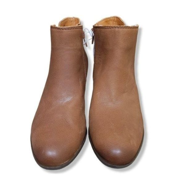 NEW Lucky Brand Leather Bessie Block Heel Side Zip Ankle Boot Cedar Brown Women - Picture 4 of 7